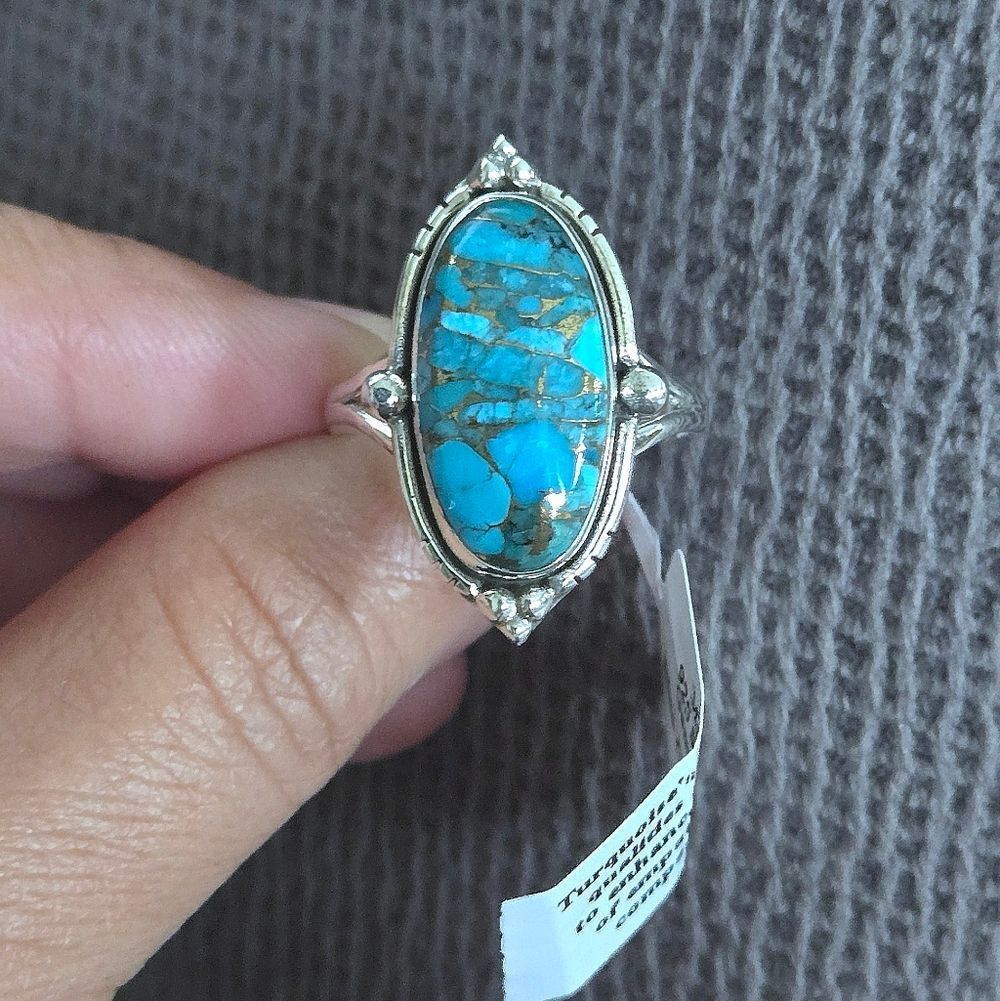 ✨️HP✨️ Shivam Oval Shaped Blue💙 Copper Turquoise Statement Ring💍 - NWT - Picture 16 of 16